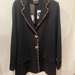 Knit spring jacket with leopard print trim detail